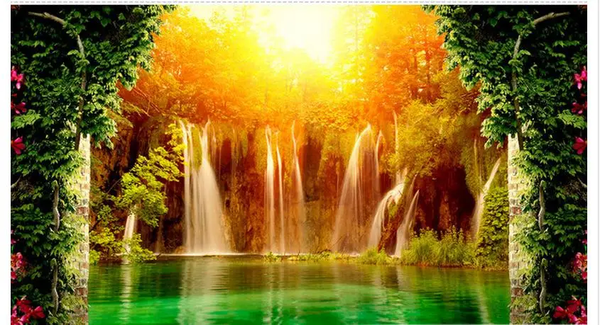 

Custom photo wallpaper 3d tv wallpaper murals Forest waterfall idyllic landscape 3D background wall papers home decoration