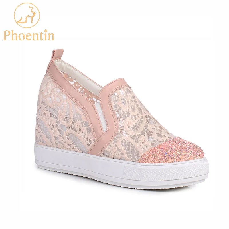 Phoentin bling mesh high heels increased internal pumps platform round toe slip on womens shoes fashion lolita white FT522 | Обувь