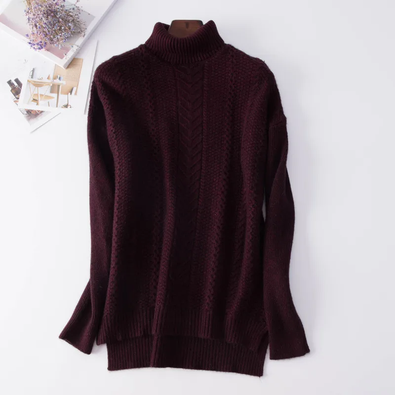Lafarvie, высококачественный осенний зимний вязаный свитер, Женский пуловер, водолазка, свитер, свободный женский теплый кашемировый свитер - Цвет: purple