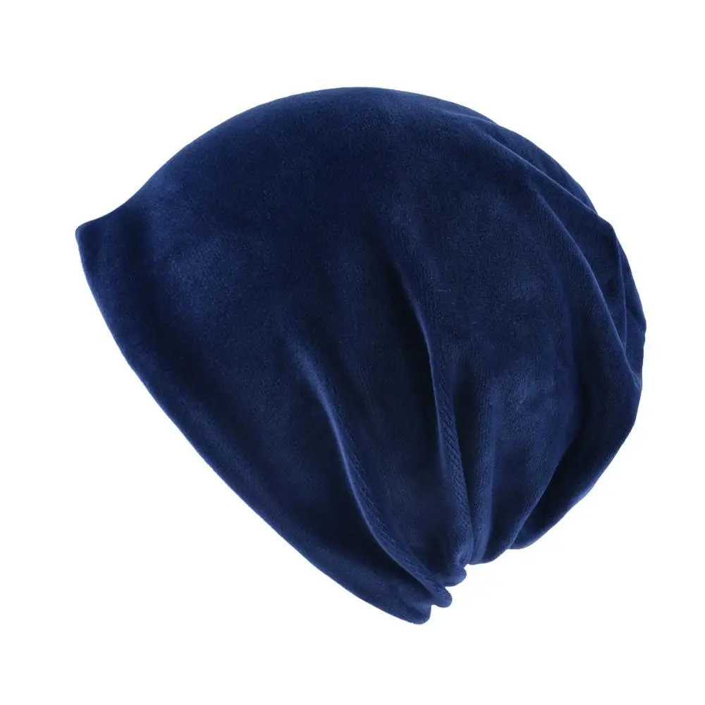 Осенняя женская шапка, повседневные Бархатные громоздкие шапочки для дам, зимние женские одноцветные велюровые шапочки и шапочки - Цвет: Blue