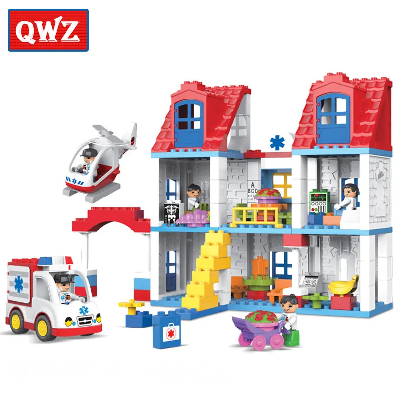 

QWZ Brand 120pcs City Hospital Rescue Center Model Building Blocks Large Size Brick Toys For Kids Gifts