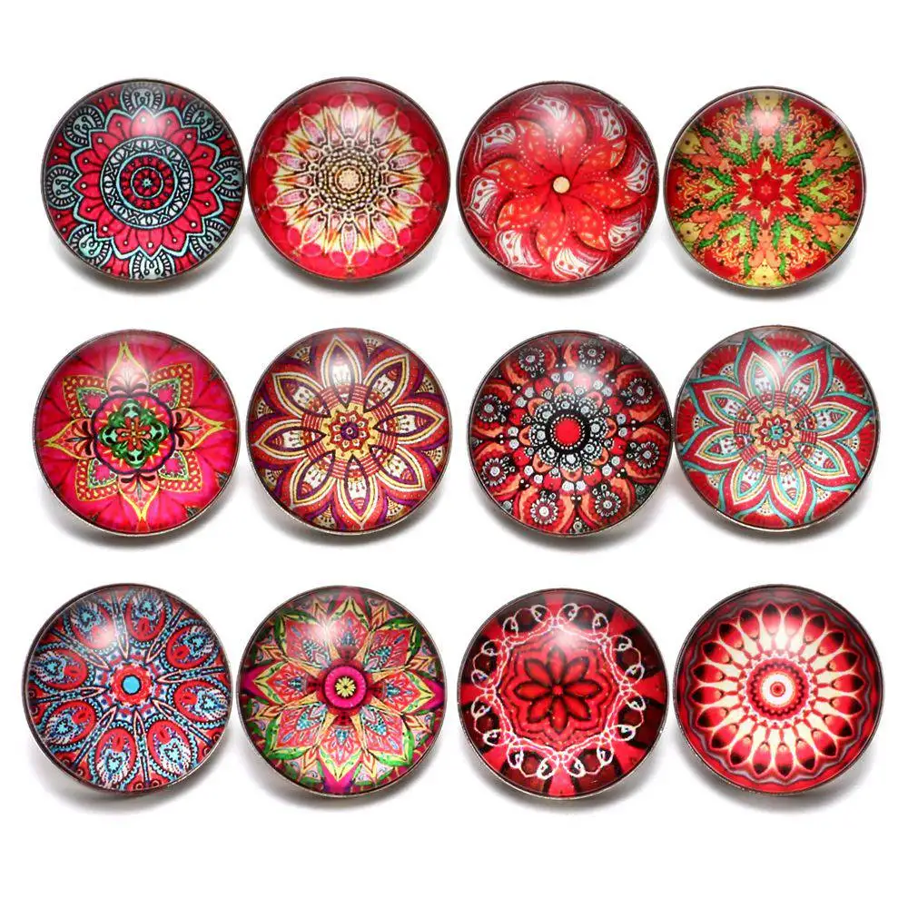 

12pcs/lot Red Series Theme Beautiful Exotic Pattern 18mm Snap Button Charms For 18mm Snaps Bracelet Snap Jewelry KZ0624