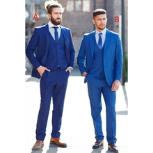 Custom Made New Style Navy Blue Wedding Men Suits Slim Fit 3 Pieces Groom Tuxedos Suits Prom Blazer (Jacket+Vest+Pants)