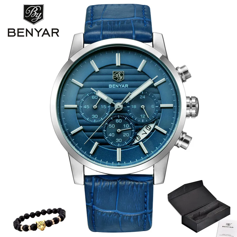 5104-Dark blue BENYAR Повседневное модные Хронограф Спортивные Для мужчин часы лучший бренд класса люкс военные кварцевые наручные часы Relogio Masculino - Цвет: 5104-Dark blue