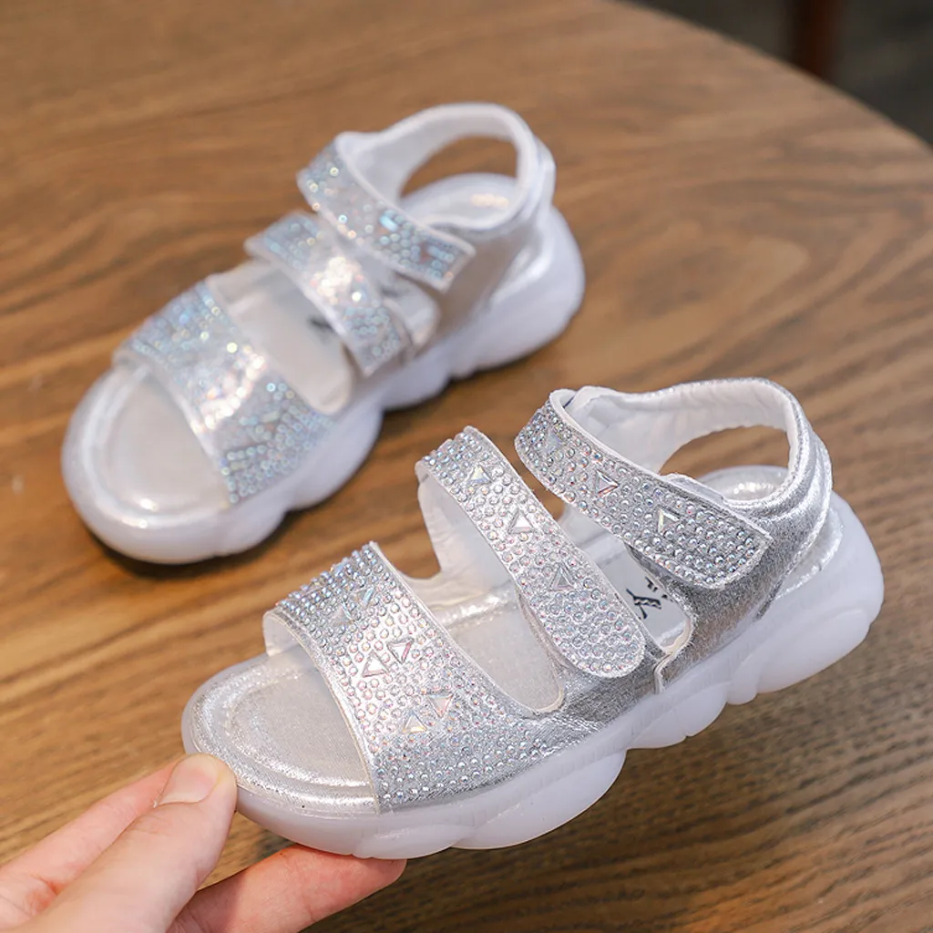 SAGACE/обувь с кристаллами для маленьких девочек; шикарная Летняя обувь принцессы; сандалии; Повседневная дышащая обувь на липучке; 23 мая