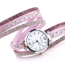 Девушки горный хрусталь часы браслет Роскошные Круглый циферблат кварцевые наручные часы женские лучший подарок минималистские наручные