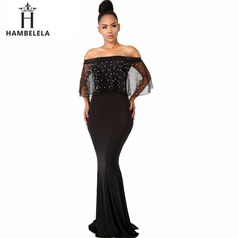 HAMBELELA Women Off Shoulder Maxi Dress Elegant Beaded Mesh Sleeve Bodycon Long Dresses Sexy Mermaid Gown Party Vestido De Festa (5)