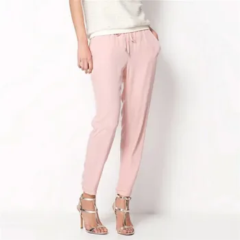 

New Women Solid Summer Spring Women Trousers Long Pants Casual Harem Pants Drawstring Elastic Waist Pants