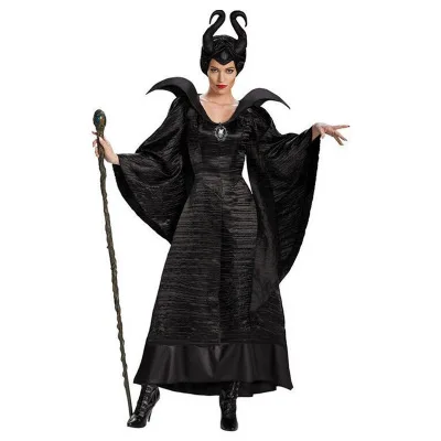 XS-3XL костюм ведьмы для взрослых женщин Deluex Maleficent крестильное черное платье косплей нарядное платье наряд