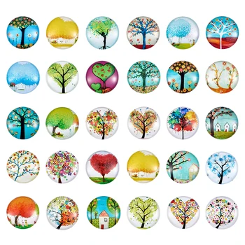 

12mm Tree of Life Printed Half Round/Dome Glass Cabochons Jewelry Findings for DIY Mixed Color 200pcs