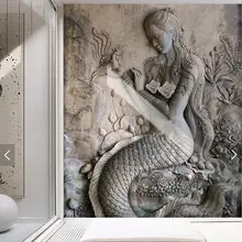 Европейский 3D стерео тисненая Русалочка настенная бумага Фреска Прихожая Входная настенная бумага рулоны настенные фрески на заказ Papel De Parede