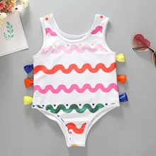 Детский купальник-бикини с волнистым принтом и бантом для маленьких девочек, купальный костюм, купальный костюм, пляжная одежда