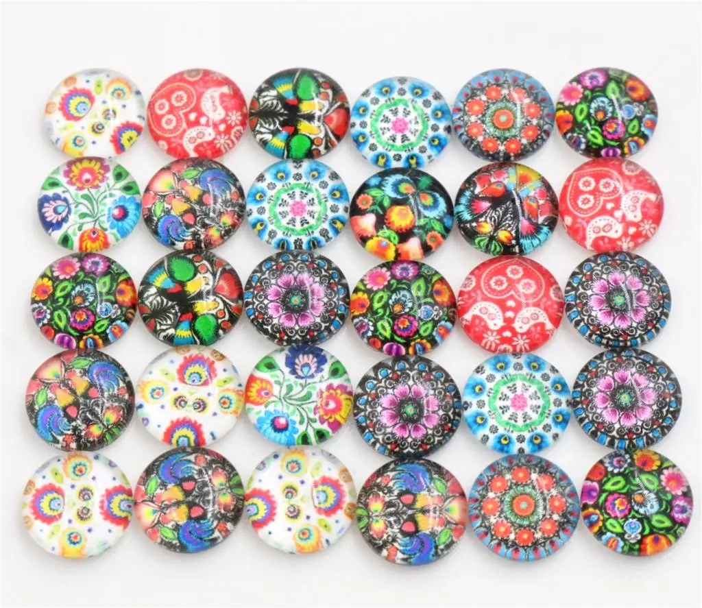 

50pcs/Lot 12mm Baroque Style Photo Glass Cabochons Mixed Color Cabochons For Bracelet earrings necklace Bases Settings-E2-40