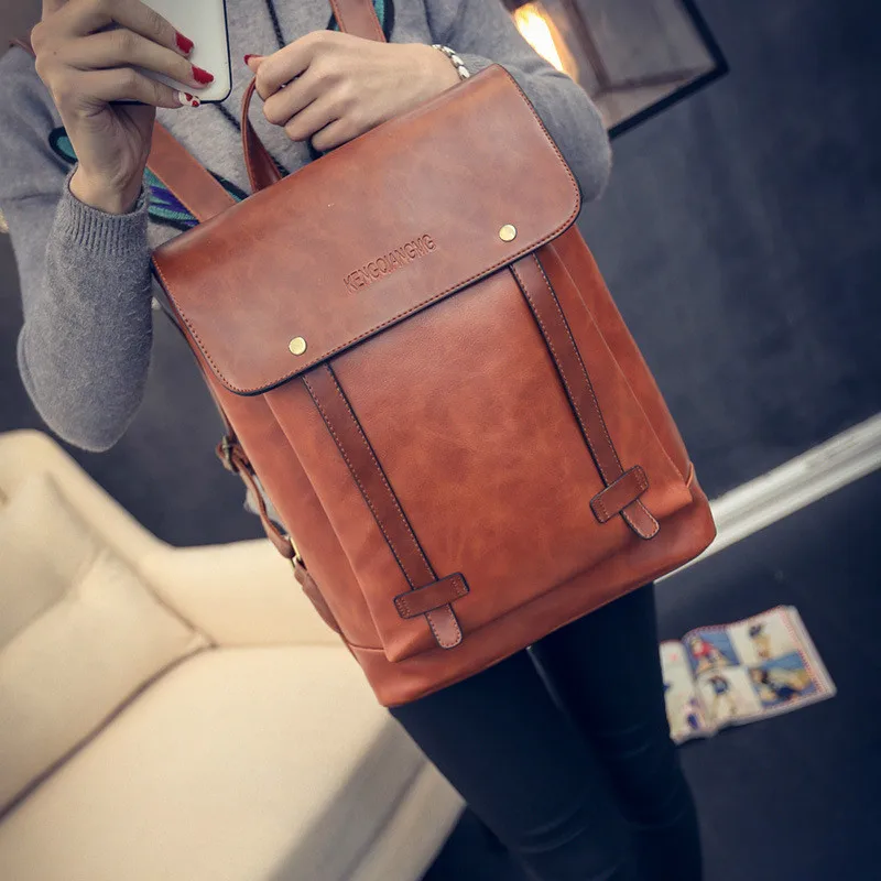 

Vintage Women Pu Leather Backpacks Female Leisure Simple Mochila Schoolbags Girls Travel Bagpack Sac A Dos Mochila Rucksack 2018