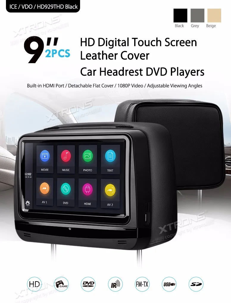 Flash Deal 2x9" Touch Screen Headrest Car DVD Car Headrest DVD Headrest Car Monitor DVD with HDMI Port & Super-clear 1080P Video Support 0