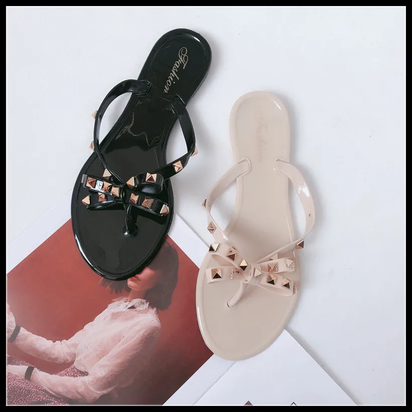 

2019 women slippers fashion desginer shoes brand desgin woman rivets bow tie cheap slipper women girl summer beach holiday shoes