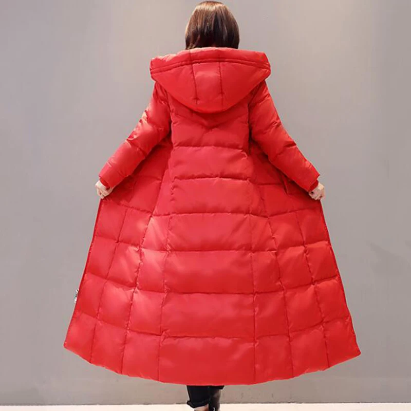 Women's Red Down Jacket 2018 New Winter Women Down Coats Female X-Long Thicken Slim Windproof White Duck Down Jacket Parka