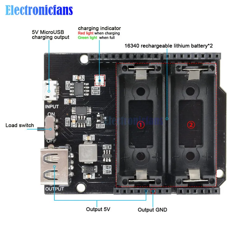 Двойное зарядное устройство 16340 для литиевых батарей защитная плата ESP8266 ESP32 2