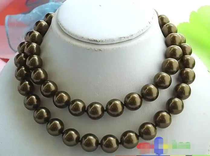 

FREE SHIPPING HOT sell new Style >>>>34" 14MM BROWN ROUND SOUTH SEA SHELL PEARL NECKLACE