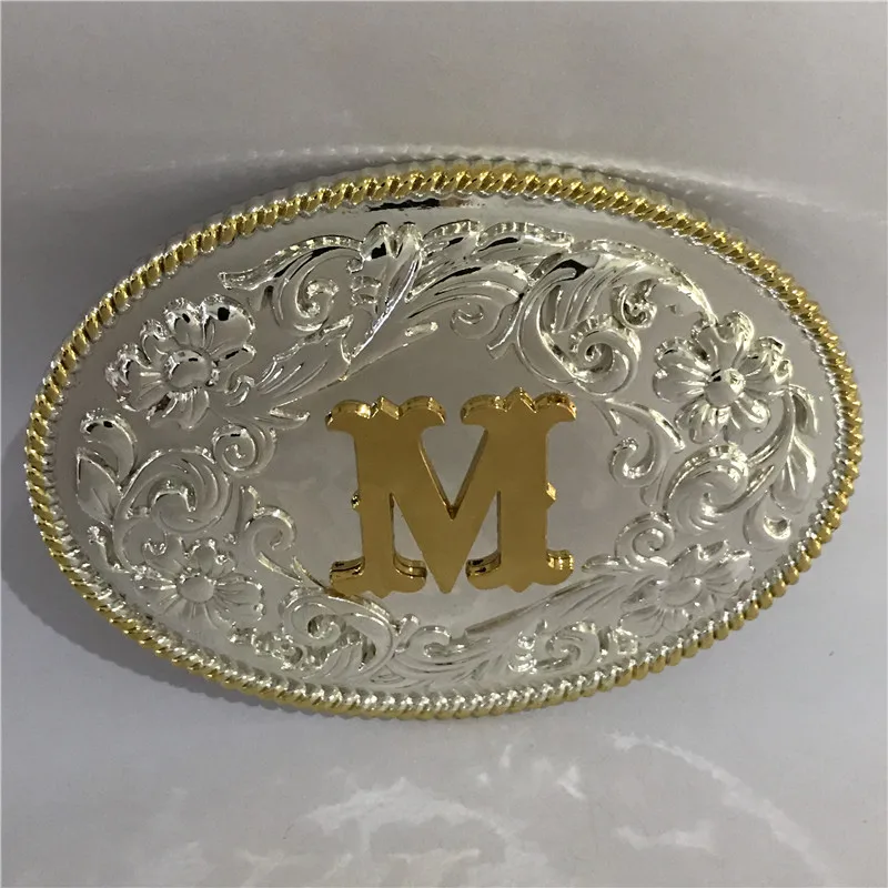 Розничная, модный мужской ремень с 5 разными золотыми буквами, пряжка A J M K S, Овальный металлический ковбойский ремень, ювелирное изделие - Цвет: M