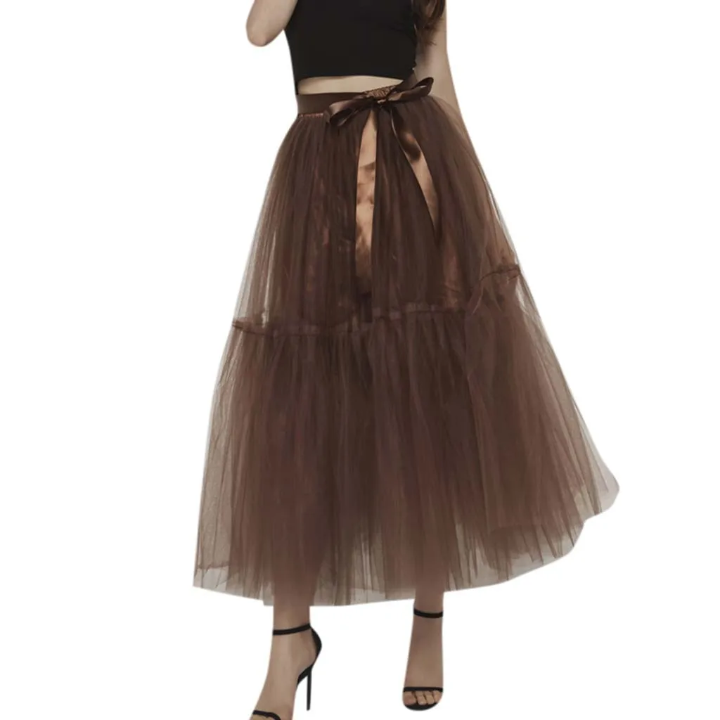 

2019 Summer Mesh Skirts Womens Elastic High Waist Tulle Mesh Skirt Long Pleated Tutu Skirt Female Princess Skirt Women