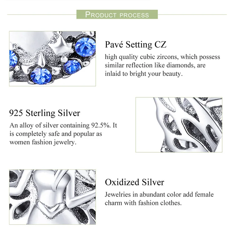 BAMOER, серебряные подвески, 925 пробы, серебро, голубая луна, лунный ангел, круглые бусины для женщин, изготовление ювелирных изделий, сделай сам, браслет, ювелирное изделие BSC070