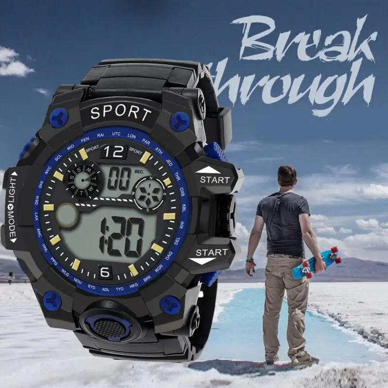 

Fashion Waterproof Men's Boy LCD Digital Stopwatch Date Rubber Sport Watch Luminous Luxury Brands Sport wrist watch