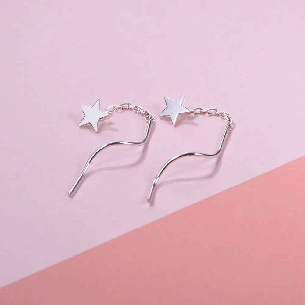 SILVERCUTE крошечная звезда нитевдеватель серьги для женщин Настоящее 925 пробы