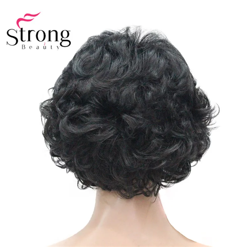 StrongBeauty короткий парик мягкий взъерошенные кудри коричневый выделяет полный синтетические парики выбор цвета - Цвет: 2 Natural Black