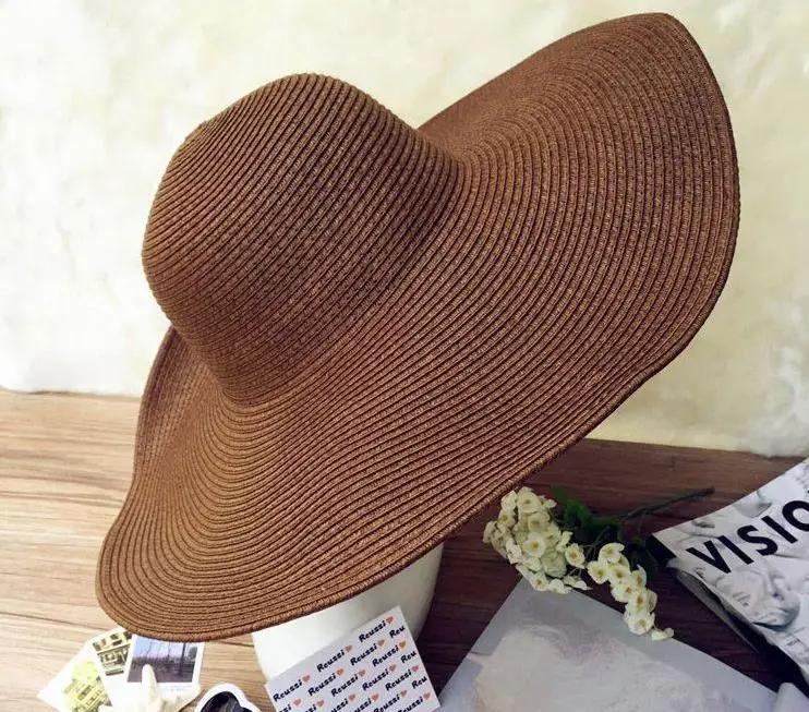 Пляжные шляпы с большими полями, летняя соломенная складная шляпа, шляпа от солнца, летние шляпы от солнца для женщин, соломенная шляпа от солнца с большими полями, складная пляжная шляпа Gi - Color: Brown