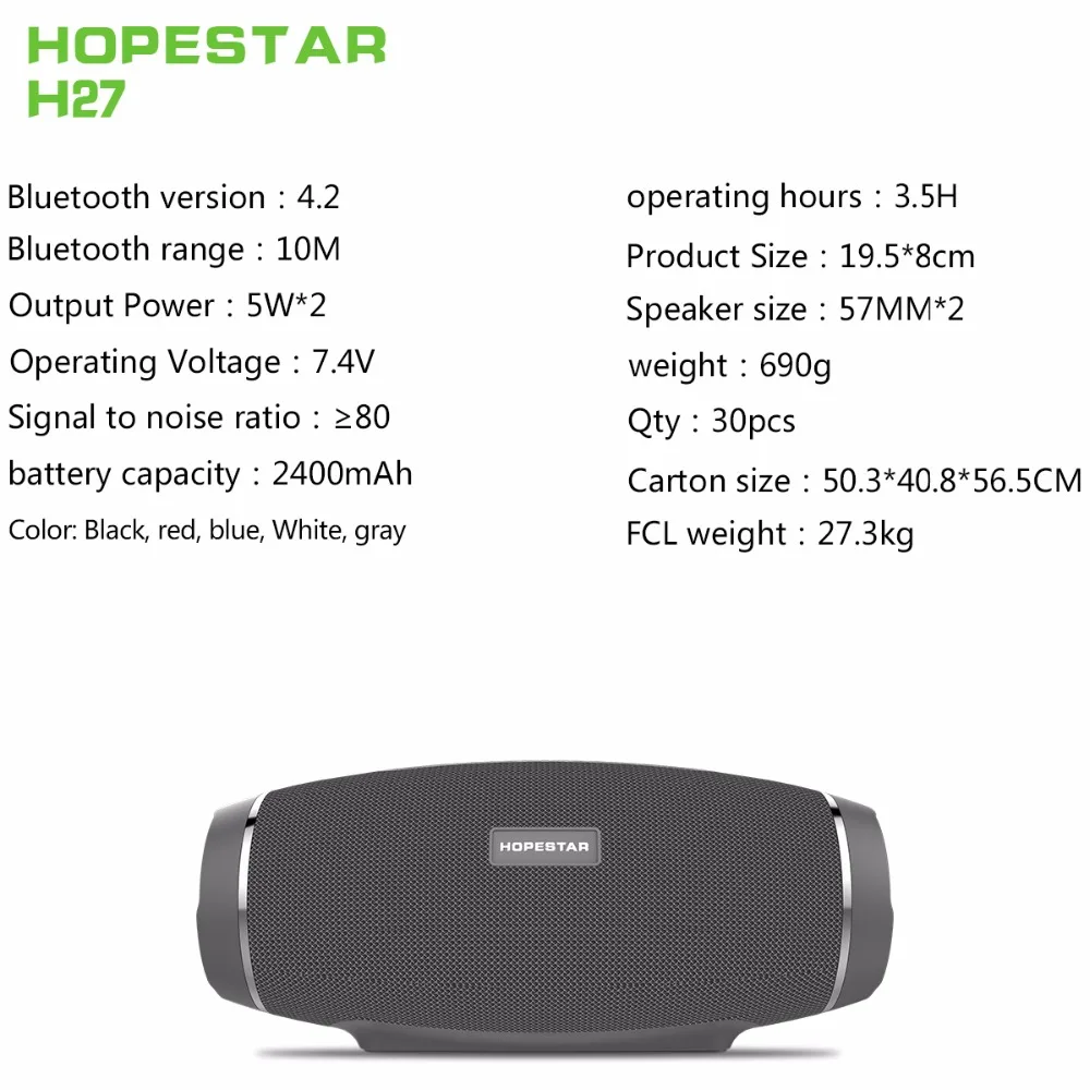 HOPESTAR H27 регби беспроводной bluetooth динамик стерео Саундбар водонепроницаемый на открытом воздухе сабвуфер Mp3 плеер tf usb fm радио powerbank