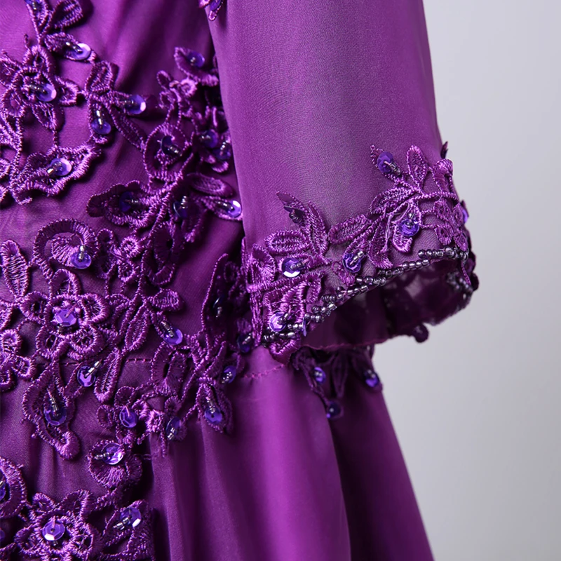 JaneVini фиолетовый плюс Размеры мать невесты платья с курткой линия V шеи Кружева Аппликации блестками бисером Jurk плюс Jasje