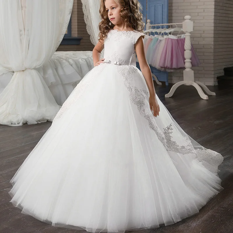 Кружевное платье с вышивкой для девочек, держащих букет невесты на свадьбе, на день рождения, банкет элегантное платье с цветочным узором для девочек, платье для свадебной вечеринки