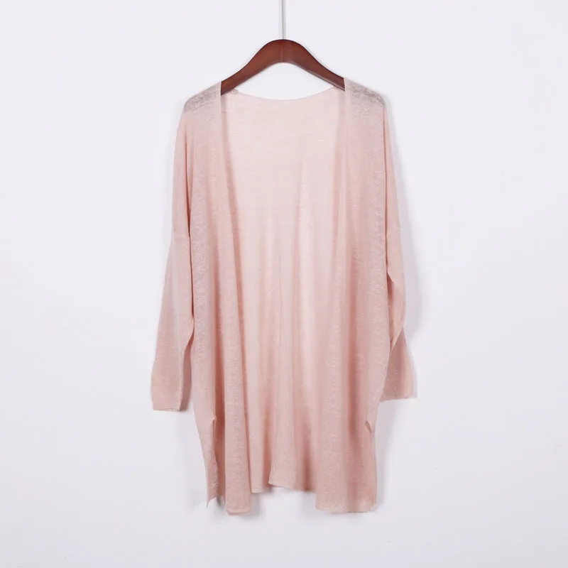 Shuchan Linen Cardigan Women Summer 2019 V-neck Solid Thin Long Sleeve Loose Sweater Women Long Women