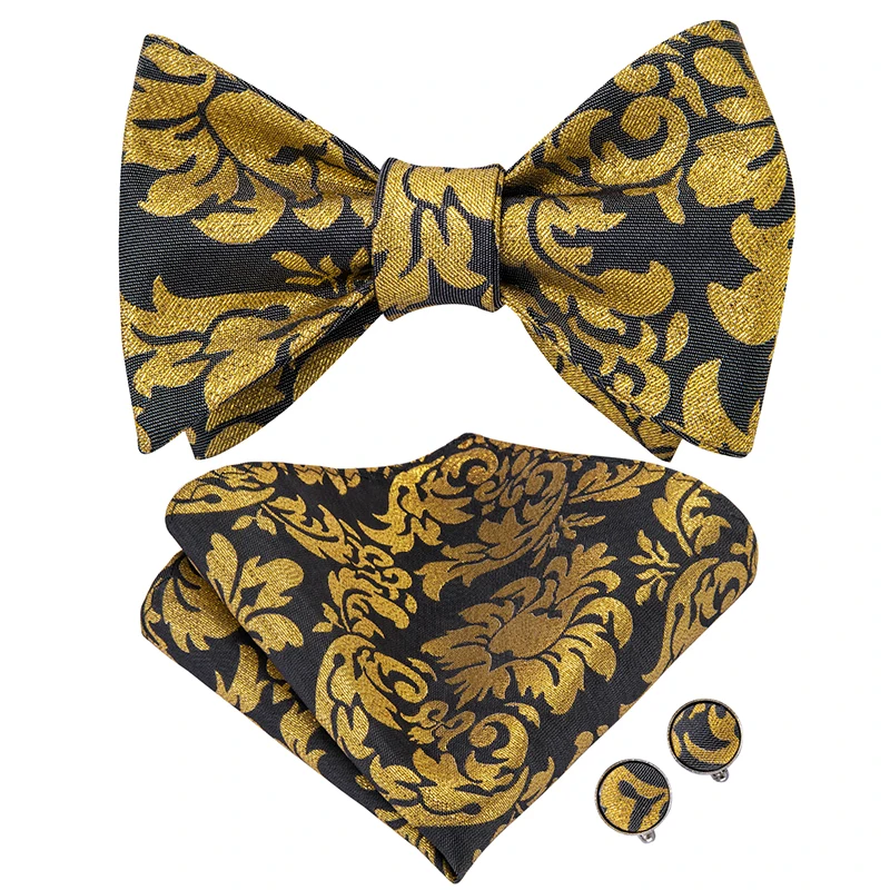 Hi-Tie шелковый галстук-бабочка мужской галстук бабочка роскошный золотой цветок бабочка Карманный платок Hanky запонки набор коричневый розовый синий галстук-бабочка