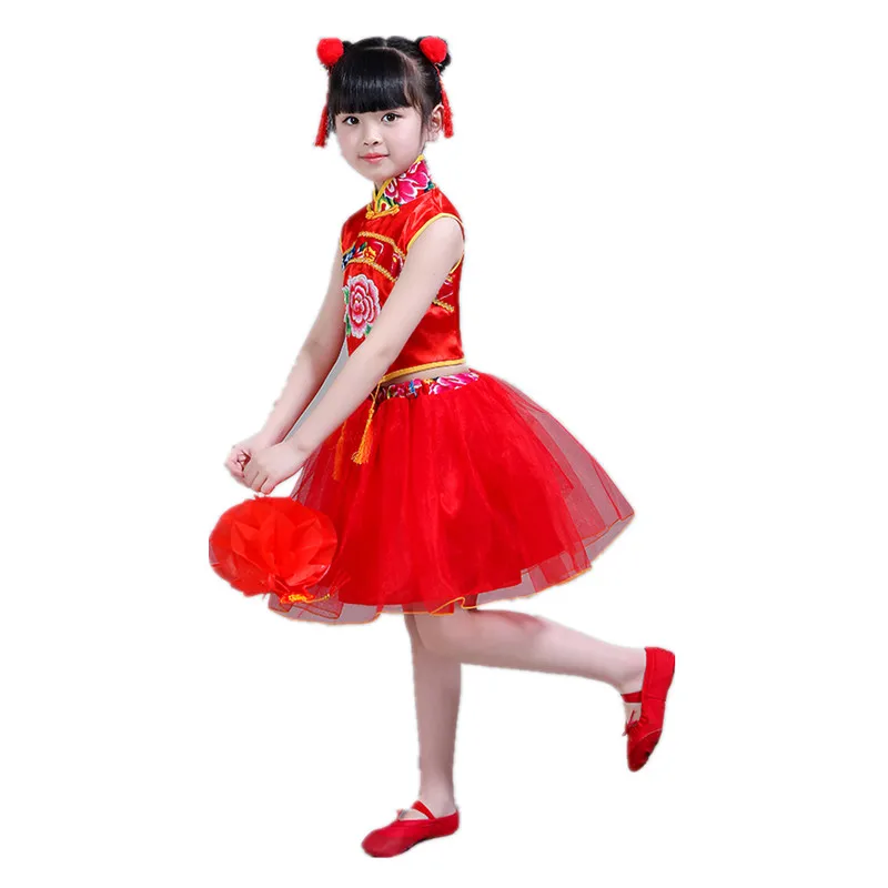  Yangko Dance Costume Qipao Dress Casual Handkerchiefs Dance Dress Dropshipping