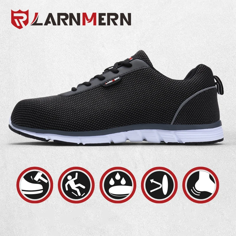 

LARNMERN Men's Safety Work Shoes Steel Toe Lightweight Breathable Anti-smashing Non-slip Reflective Casual Sneaker