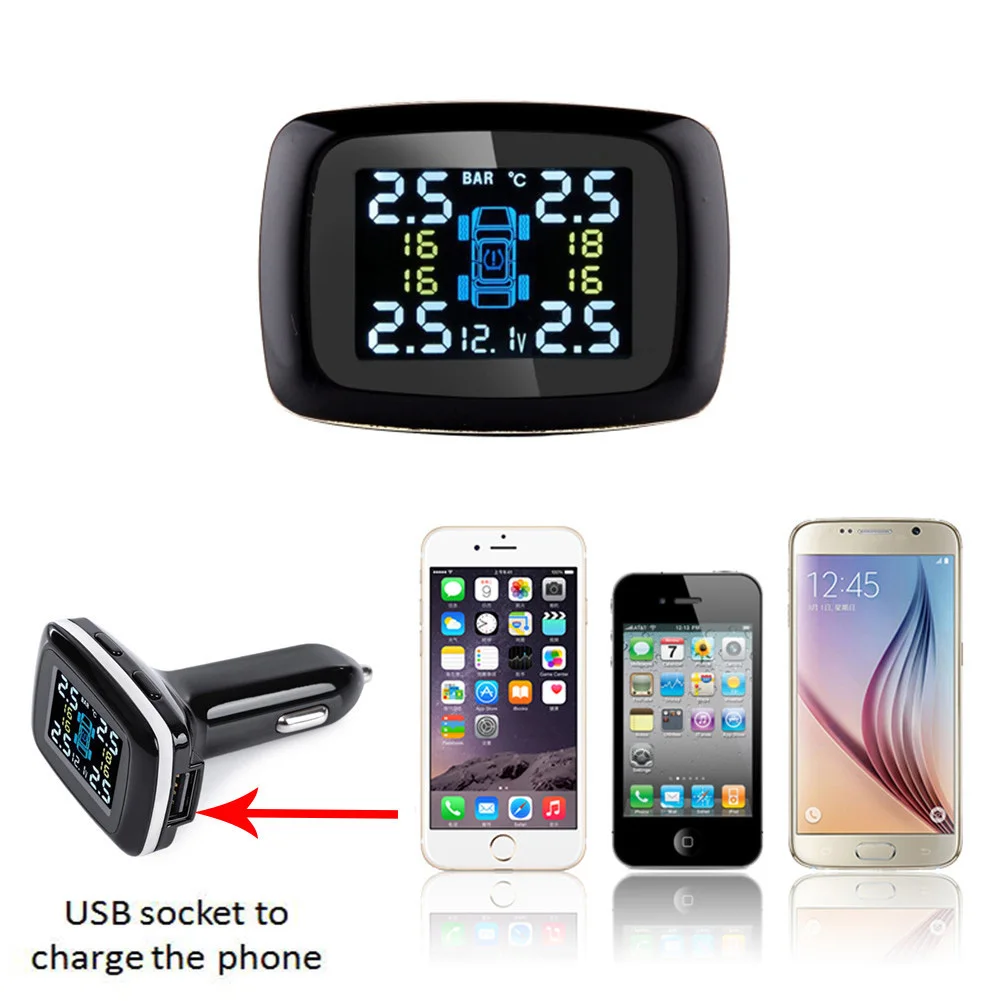 TP620 Wireless Smart Car TPMS 12V Digital Tire Pressure Monitoring System Tire Pressure Alarm External & Internal Sensor