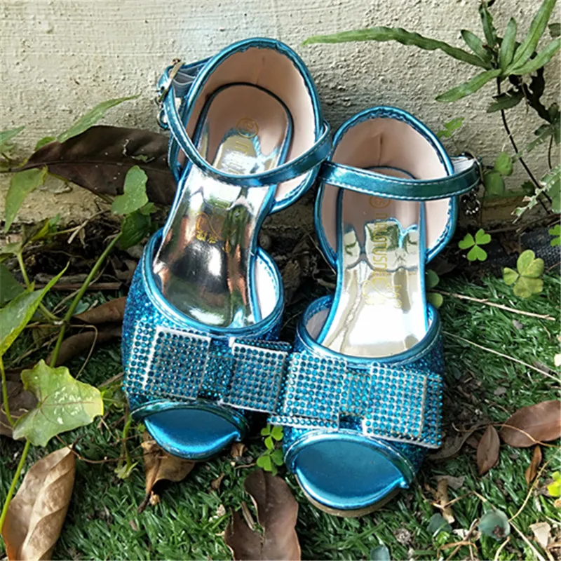 

Girl's Peep Toe High Heel Sandals Bling Girl Shoes With Rhinestone Sparkling Glitter Party Dress Shoes 502-7