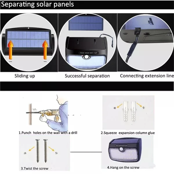 Светодиодный светильник на солнечной батарее, съемный, с датчиком движения, водонепроницаемый, настенный светильник, для сада, 3 режима, Лампа безопасности для улицы, сада, двора