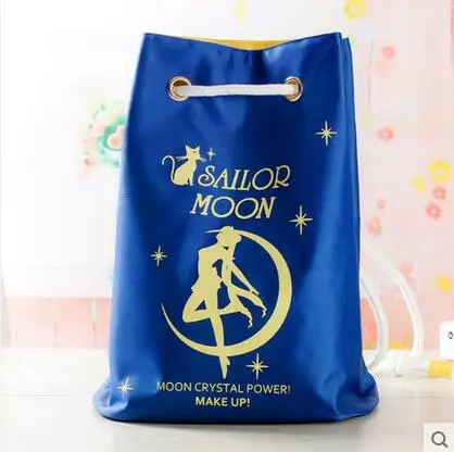 

Free shipping Sailor Moon Top Anime Japanese casual backpack Drawstring beam port Cartoo blue logo schoolbag Shoulders bags