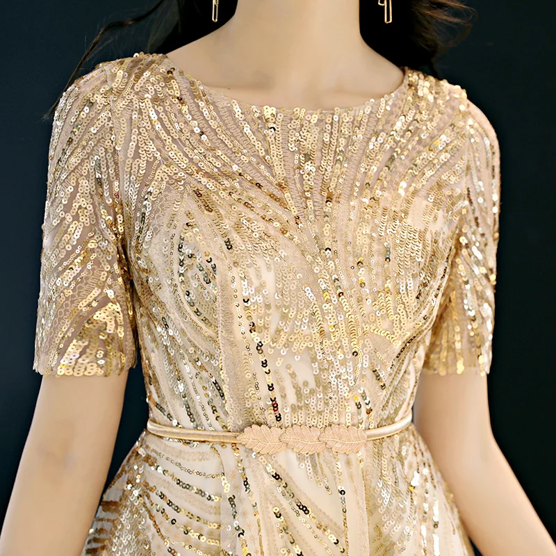 Short Sleeve Champagne Fashion Designer Lace Cocktail Gowns Cocktail Dress WY873 Customized