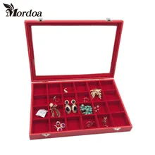 24 slot Red Jewelry Box Glass Cover Ring Storage Box Stud Earring Box Wheel Stud Earring Jewelry Holder Accessories Display Rack