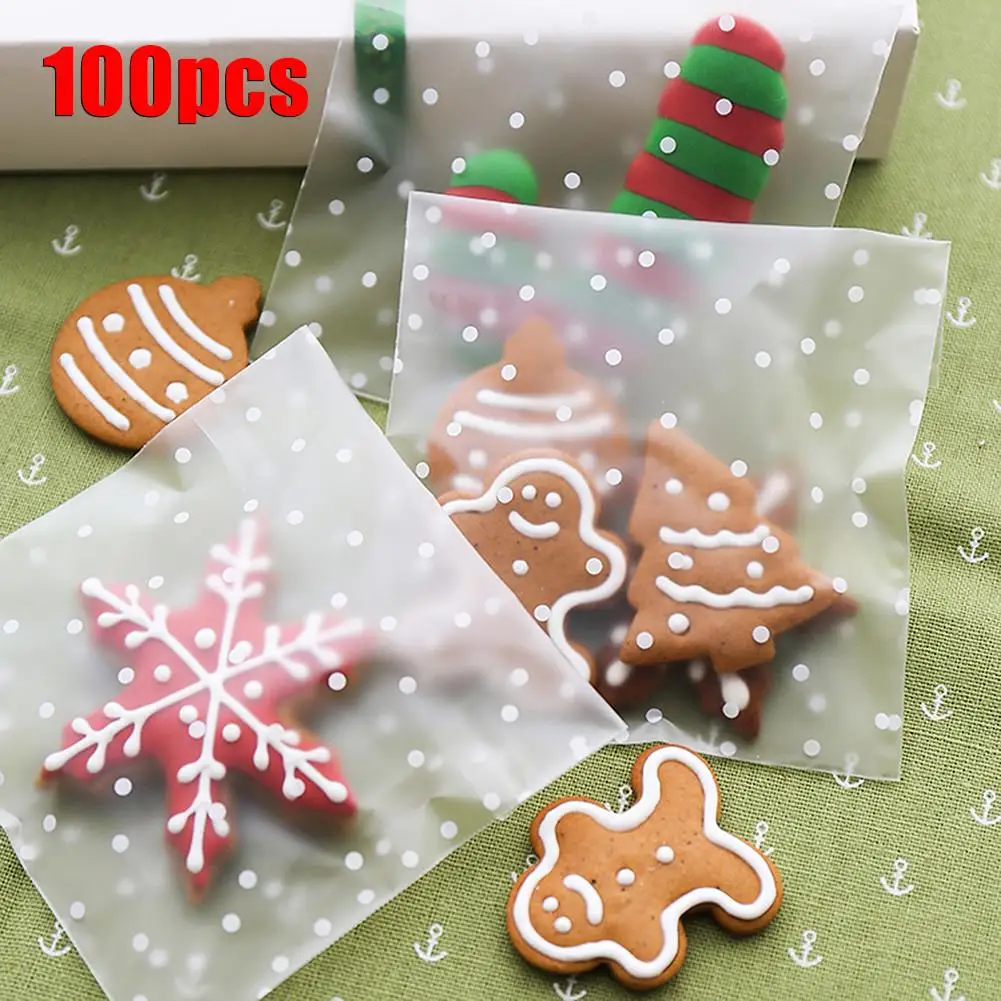 100 PCS/ Pack Cookies Biscuits Candies Baking Supplies Food Packing Bags Frosted Dots Self-Adhesive Cellophane Storage Packs