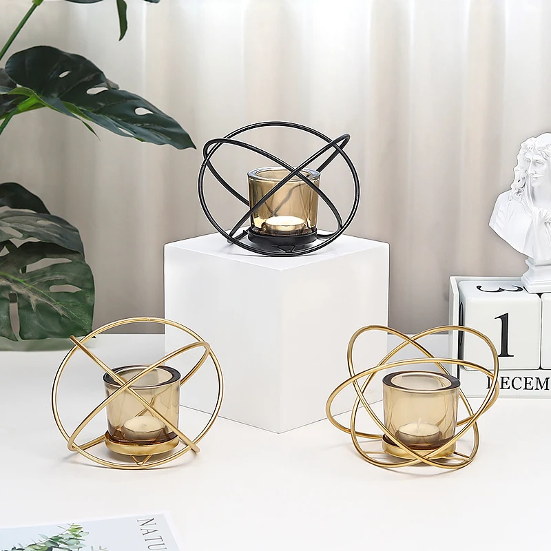 Европейская Современная Геометрическая овальная 3D форма домашний декор черные золотистые железные стеклянные чашки чайная легкая подставка для свечи Свадебная настольная центральная часть