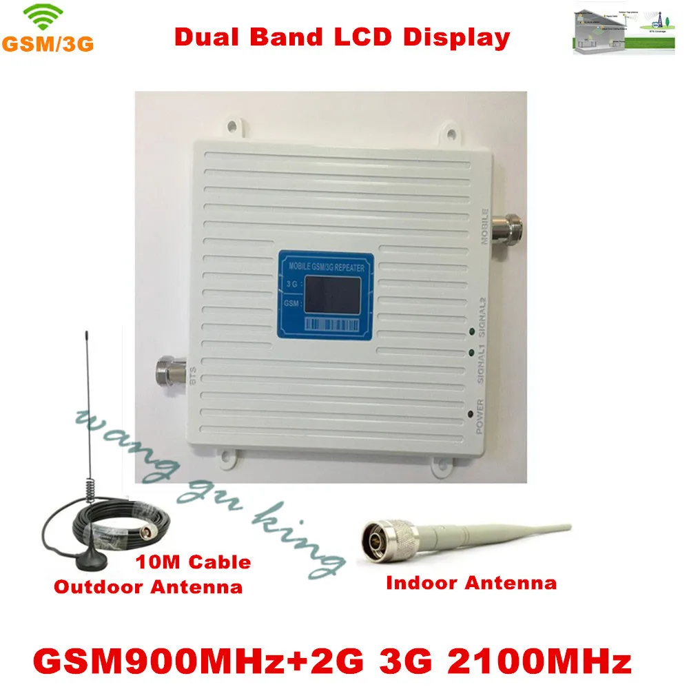 

LCD Display !!! White 3G W-CDMA UMTS 2100MHz GSM 900Mhz Dual Band Cell Phone Signal Booster 2G 3G Signal Repeater with Antenna