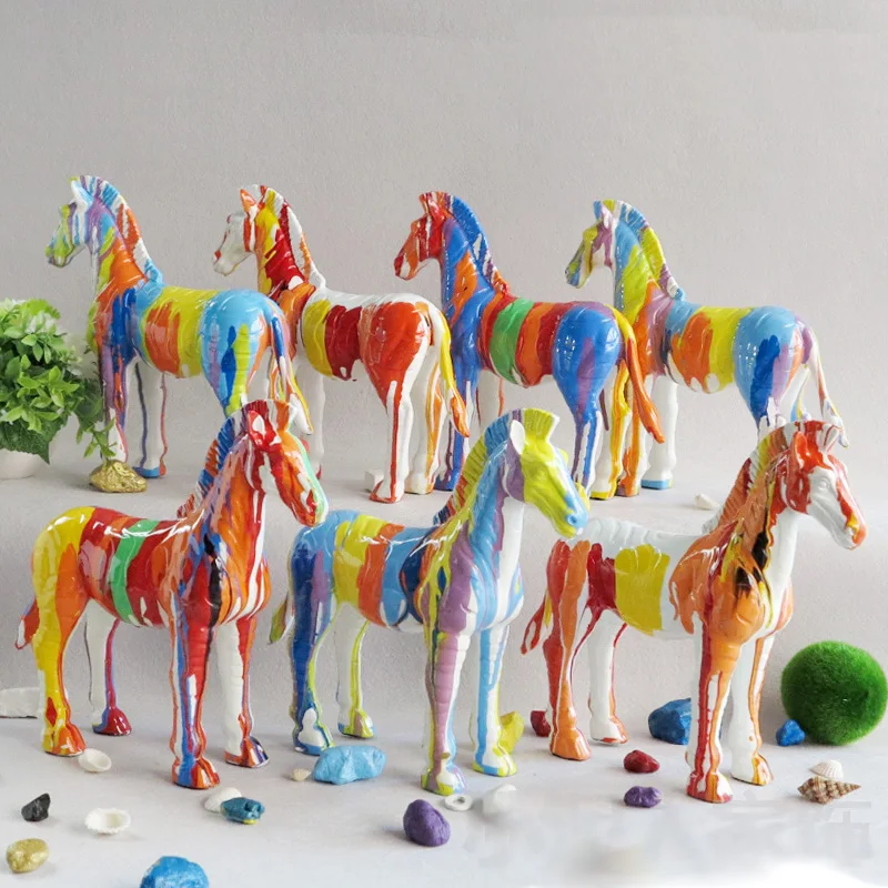 Exquisite hand painted multicolor resin horse statue Fashion Art Animal