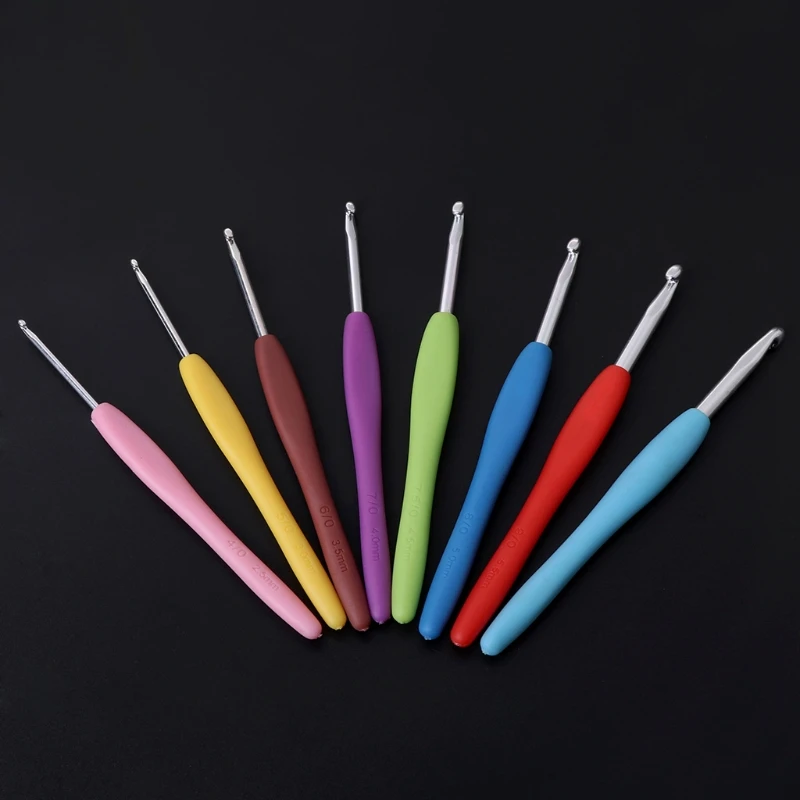 8Pcs Crochet Needles 2.5 6mm Rubber Handle Hooks Knitting Set Kit Accessories 19QB|Швейные иглы| |