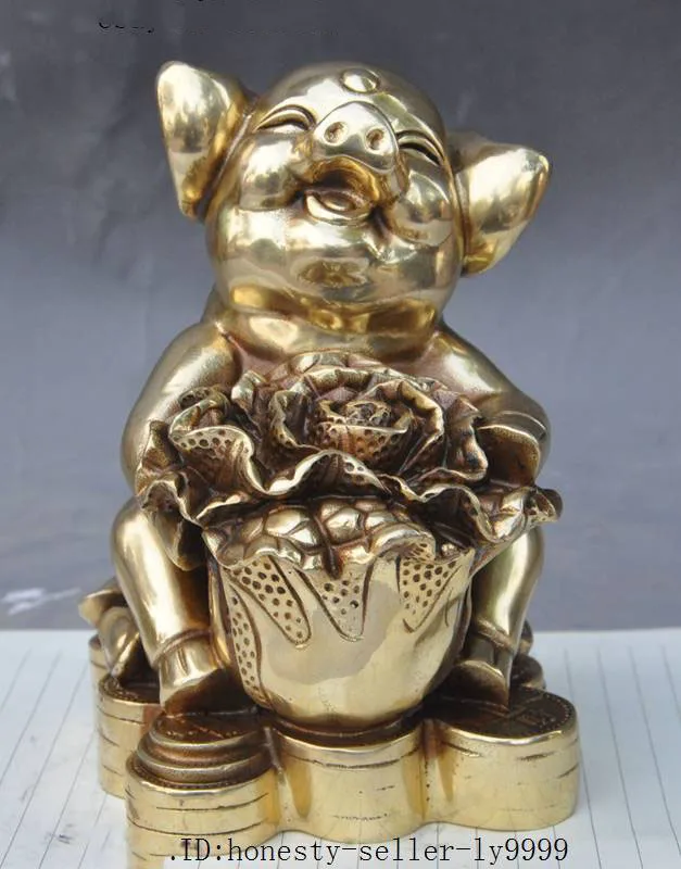 

christmas chinese fengshui brass Auspicious wealth yuanbao money coin Swine pig statue halloween