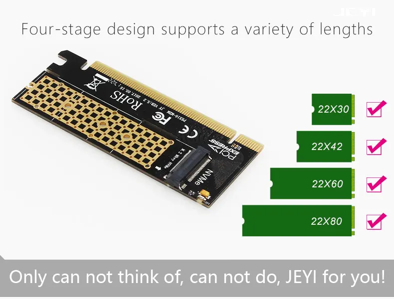 JEYI MX16 M.2 NVMe SSD NGFF к PCIE 3,0X16 адаптер M ключ интерфейсная карта Suppor PCI Express 3,0x4 Размер 2230-2280 m.2 полная скорость